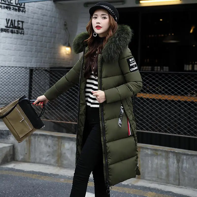 Зимняя женская куртка, высокое качество, женский пуховик,, длинный, тонкий, сплошной цвет, женские куртки, на молнии, с меховым воротником, женский пуховик - Цвет: Army Green
