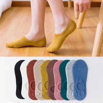 

3 pairs Women Silicone non-slip Invisible Socks Cotton Solid Color Short Socks Breathable Boat Socks for Ladies Girls