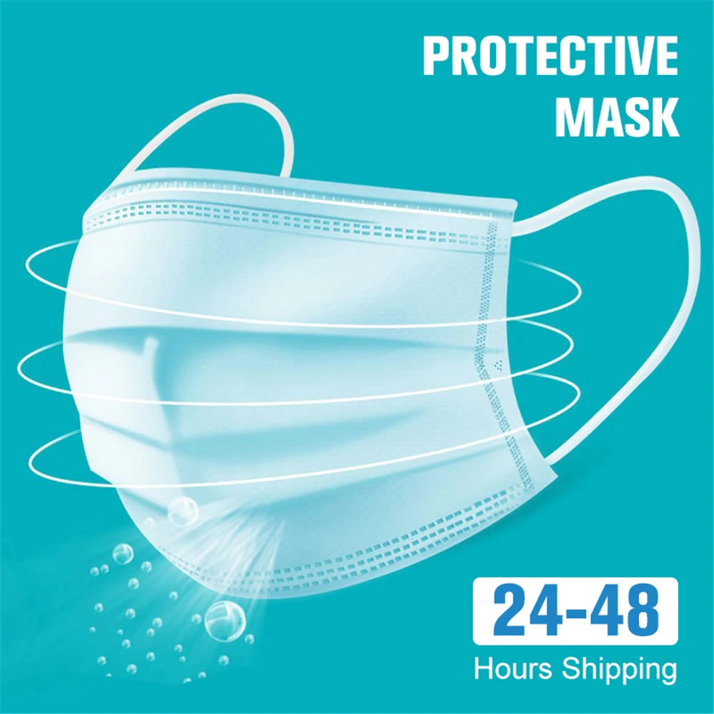 

50pcs Face Mouth Protective Mask Disposable Protect Dustproof Earloop 3 Layers Filter Non Woven Mouth Masks 48 hours Shipping