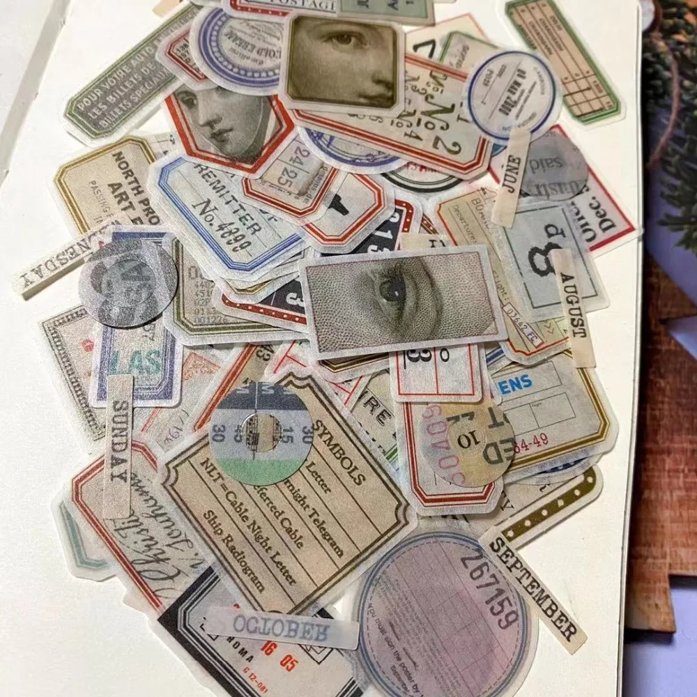 100PCS Vintage Washi Label Sticker DIY scrapbooking junk journal bottom collage diary happy plan gift sealing decoration sticker