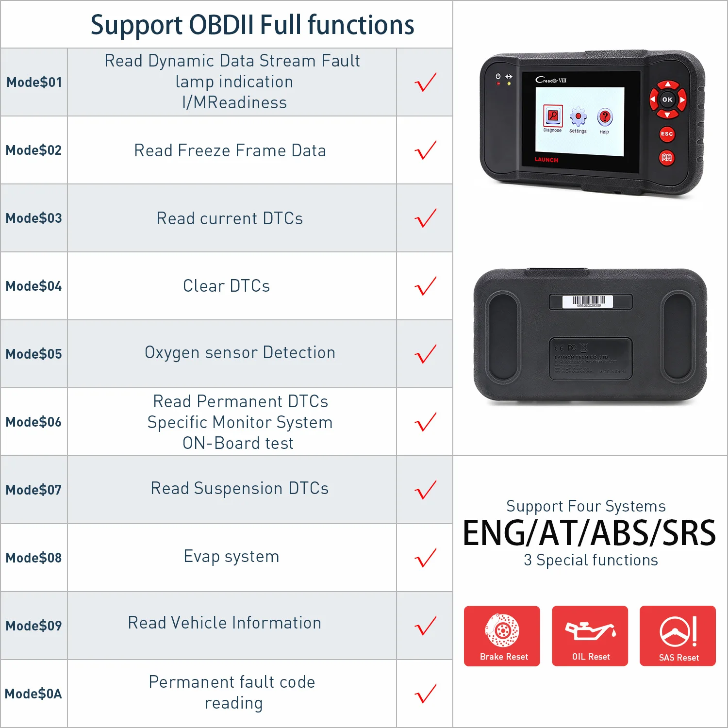 Launch X431 CRP129 CRP123 Creader VII+ OBD2 сканер двигателя/ABS/SRS/трансмиссия автомобильный считыватель кодов автомобиля диагностический инструмент сканирования