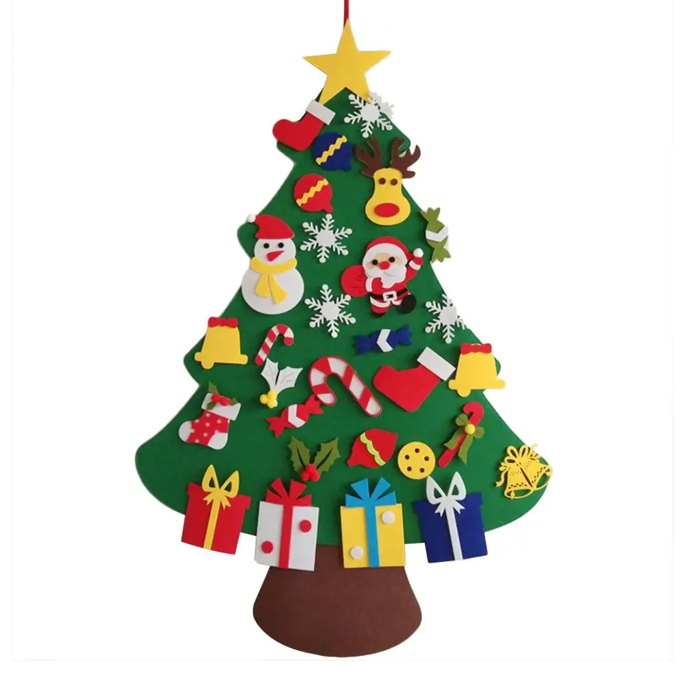 AUGKUN Children Felt Christmas Tree DIY Toys With 30pcs Ornament Wall Hanging Ornaments For Christmas Decoration New Year Gifts