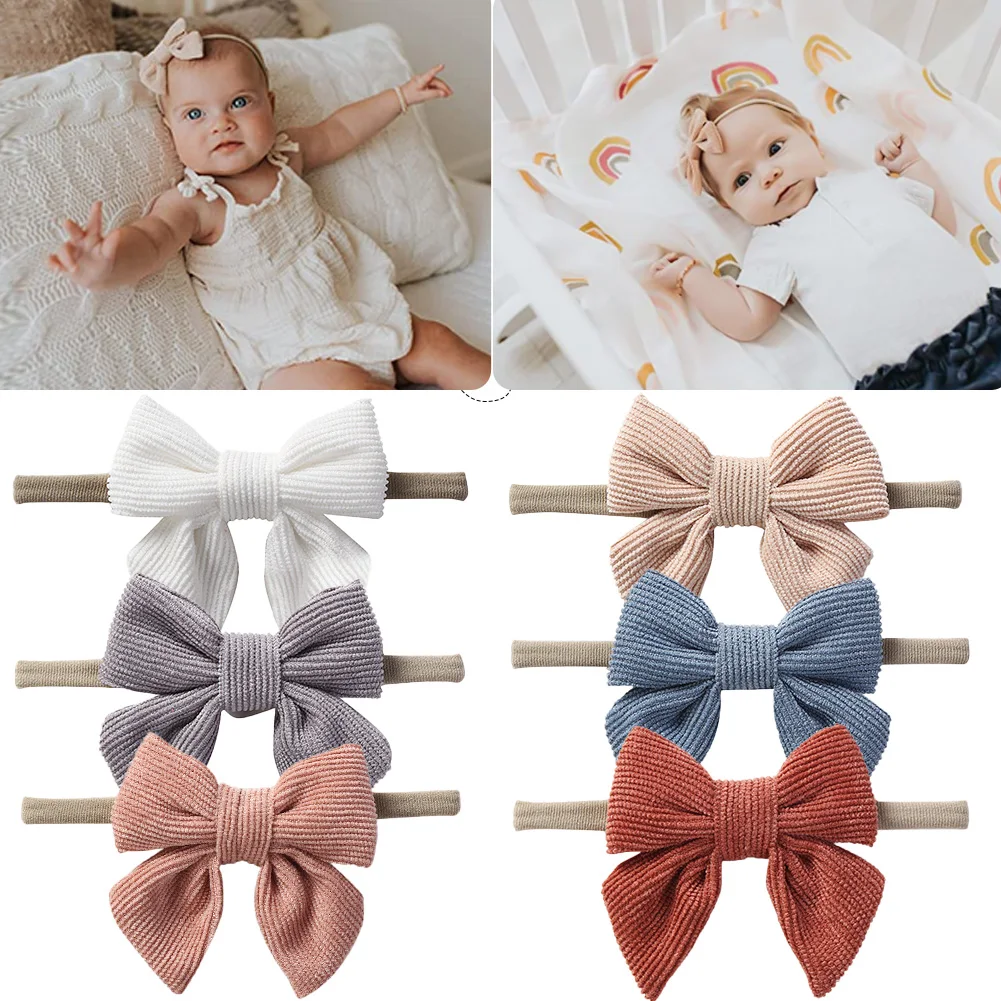Solid Corduroy Baby Bow Headband Non-Wave Elastic Nylon Hair Bands Newborn Photography Props Fashion Headwraps Hair Accessories baby accessories box