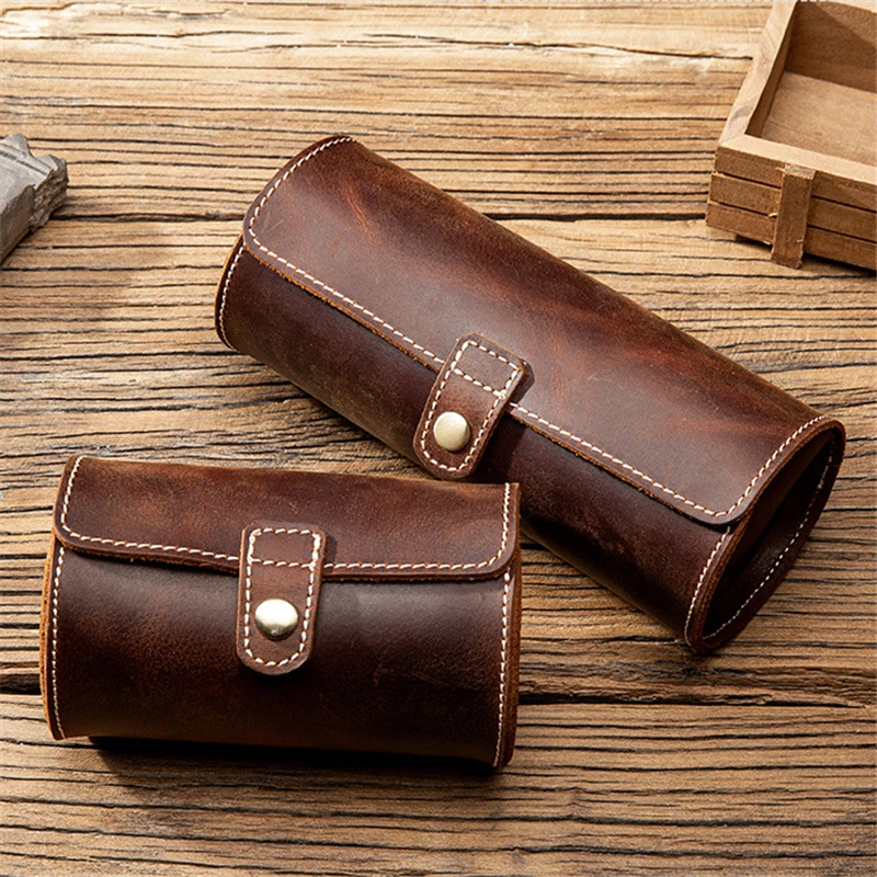 Watch Storage Box Watch Storage Pouch Watch Storage Bag Crazy Horse Leather Watch Roll Case Portable Vintage Watch Case Holder Travel Wrist Jewelry Storage Pouch Organizer
