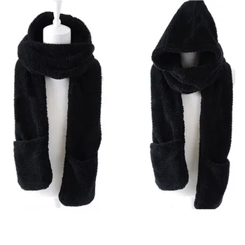 

Winter Warm Women Hoodie Gloves Pocket Earflap Hat Long Scarf Shawl Snood Wraps SER88
