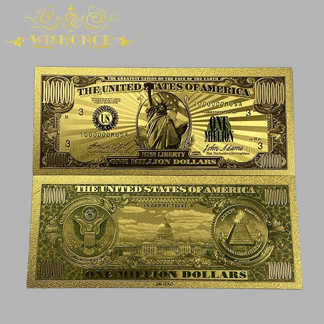 Miss Lady Liberty 1 Million Dollars Original 24K Gold Plated Bill  Collectible Banknotes for Decoration