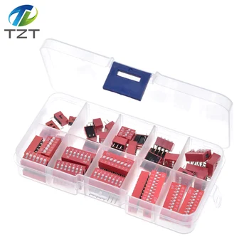 

45PCS Dip Switch Kit In Box 1 2 3 4 5 6 7 8 10 Way 2.54mm Toggle Switch Red Snap Switches Mixed Kit Each 5PCS Combination Set
