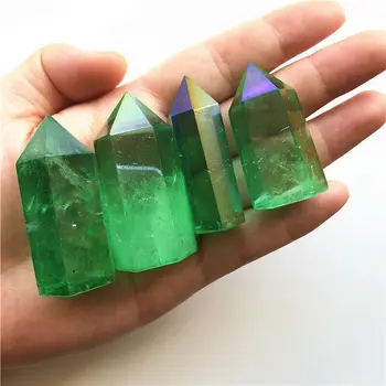 

40-50mm Green Titanium Aura Lemurian Obelisk Crystal Wand Point Healing Crystal Tower Natural Quartz Crystals 1PC