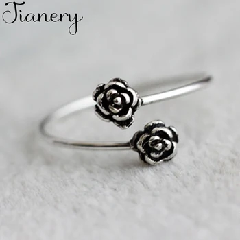 

JIANERY Wholesale Real 925 Sterling Silver Rose Flower Rings For Women Statement Jewelry Finger Ring anillos mujer bijoux