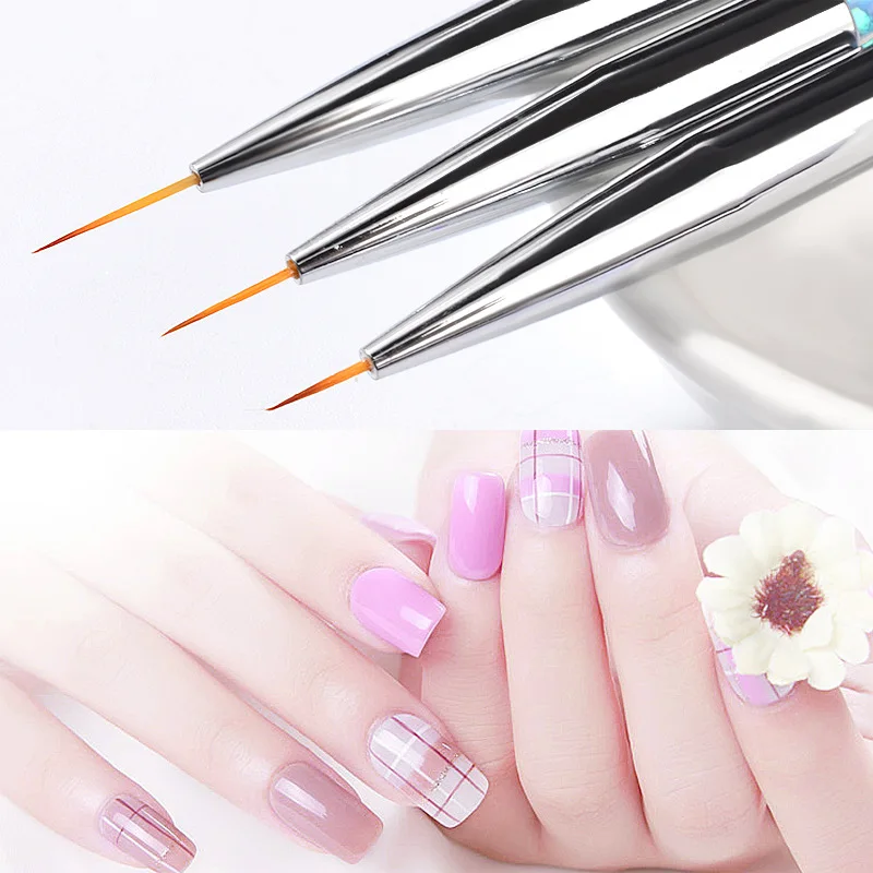 

3pcs/set 7/9/11mm Sequins Nail Art Acrylic French Painting Brush Flower Design Stripes Lines Liner DIY Drawing Pen Manicure Tool