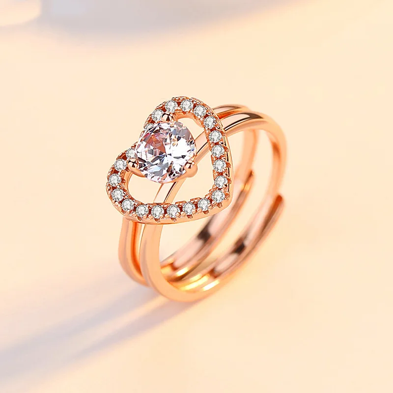 

S925 Ring Women's chun yin wang Red Heart-in-Deconstructable Heart Shape Model Diamond Ring Simple Elegant Fashion Models