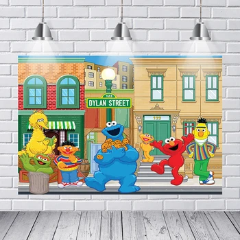 

Elmo World Shop Sesame Street Birthday Party Custom Photography Studio Background Backdrop Customized Vinyl 7x5FT