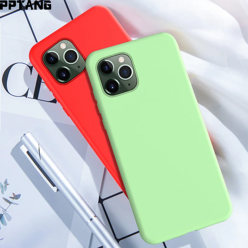 

PPTANG Liquid Silicone Thin Case For iPhone 11 Pro XS Max 6 6S 7 8 Plus X XR Original Candy Soft Full Cover For iPhone 11 promax