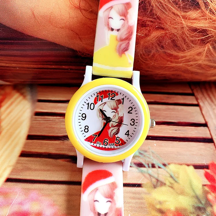 Цвет: желтый New silicone printing with children watch flowers male girl pupils leisure quartz watches the doll - Цвет: Цвет: желтый