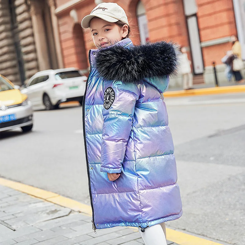 Winter Down Jacket Children Clothing Girl Coats Boy Waterproof Hooded Jackets Kids Parka Solid Warm Thick Long Coats Teen Parka - Цвет: Синий