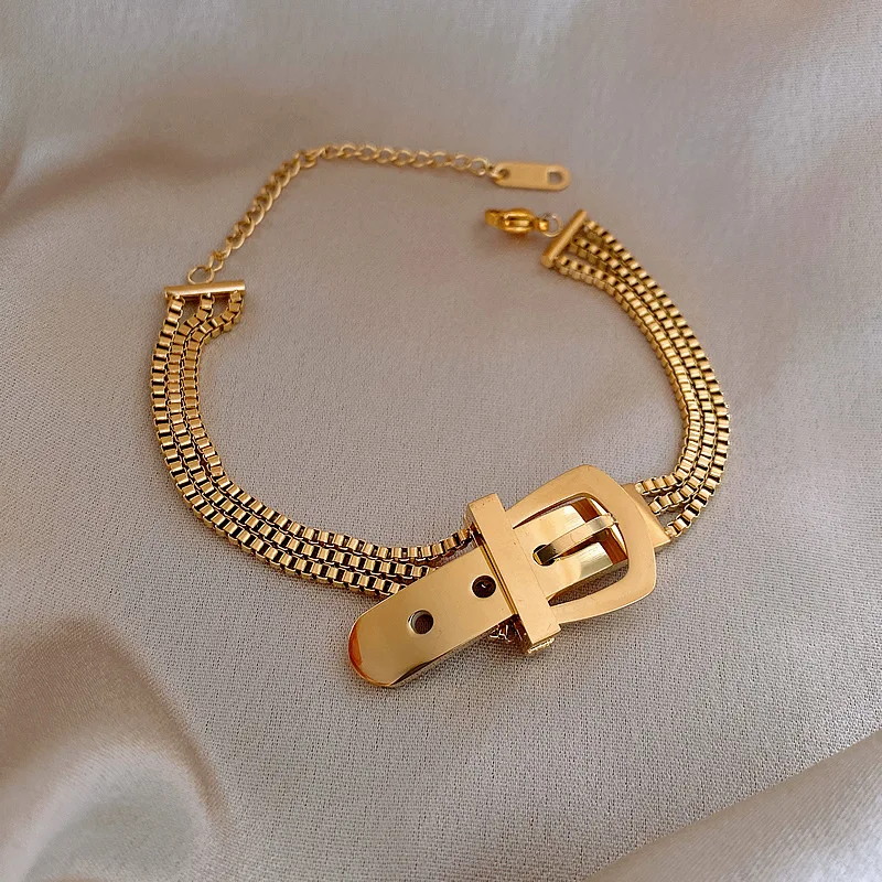 Stainless Steel Bracelet Two Layer Bead Belt Buckle Geometric For Women