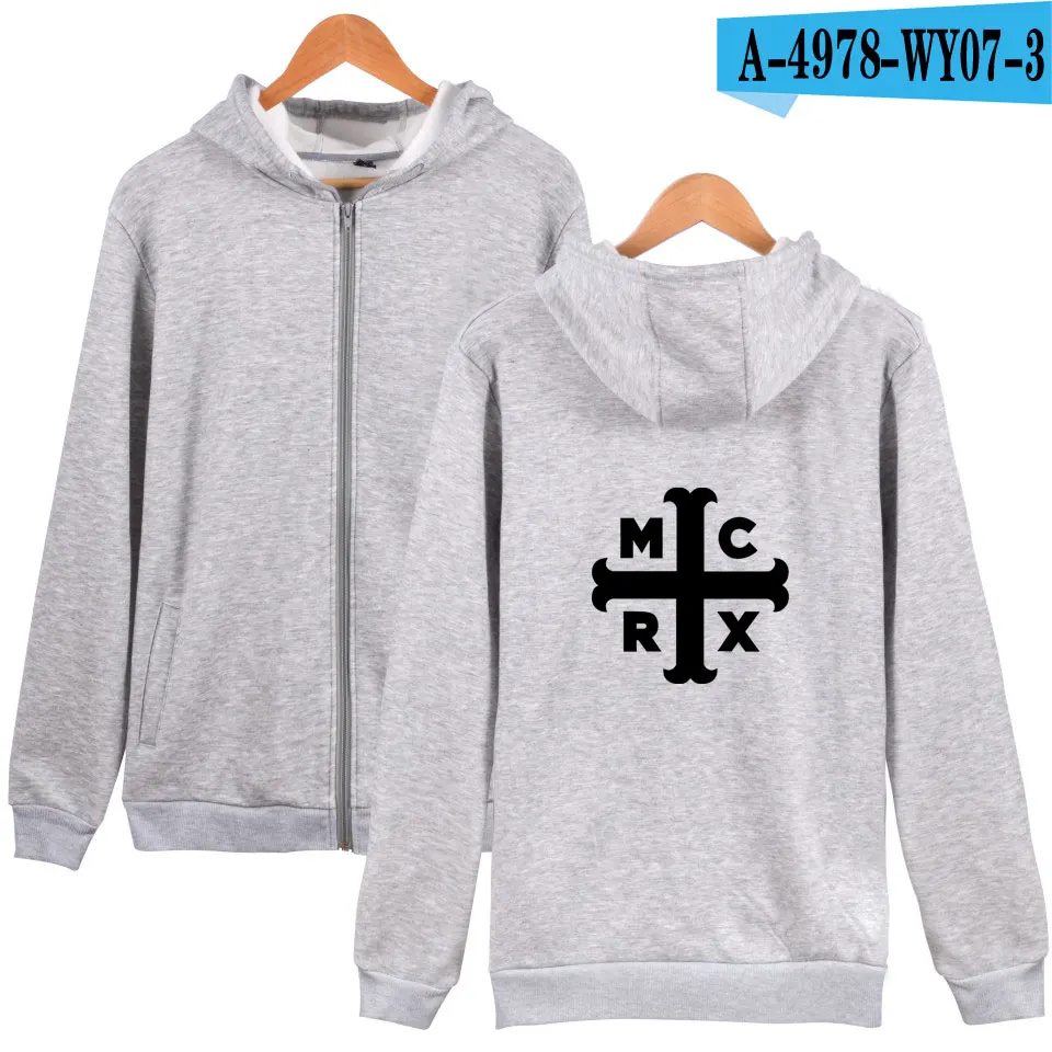 gray My Chemical Romance толстовки с капюшоном на молнии Весенняя толстовка с буквенным принтом крутая и модная уличная одежда худи размера XXS до 4XL - Цвет: gray
