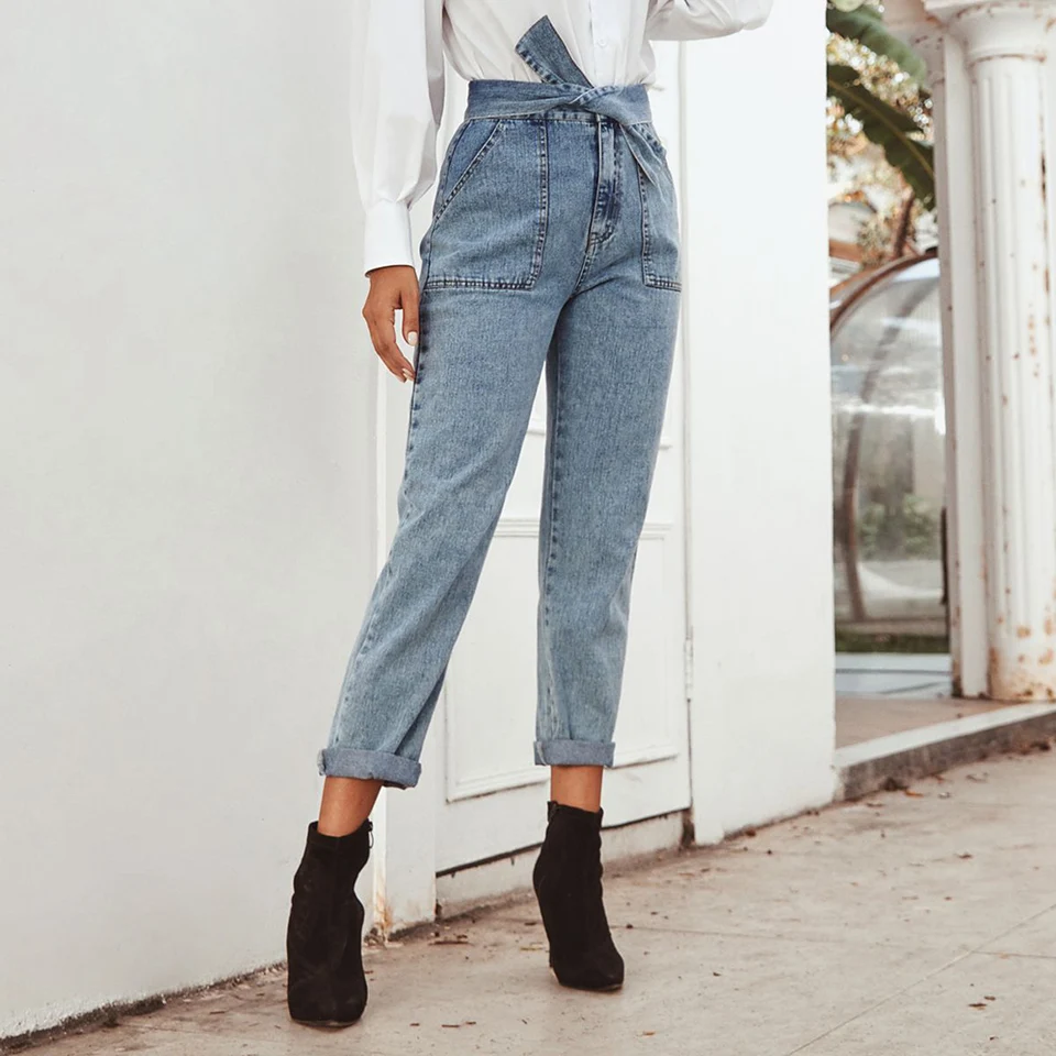 denim paperbag pants
