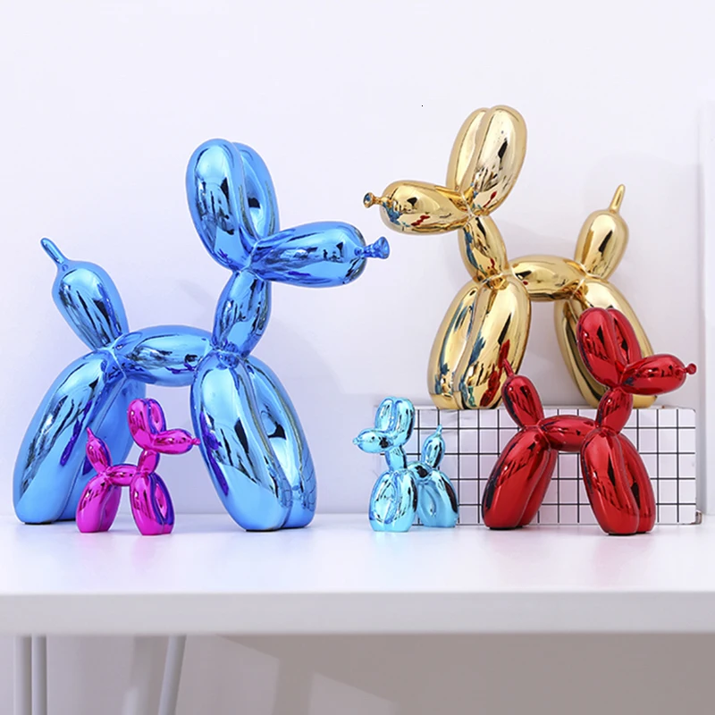 

Jeff Koons Shiny Balloons Dog Statue Simulation Dogs Animal Art Sculpture Resin Craftwork Home Decoration Accessories