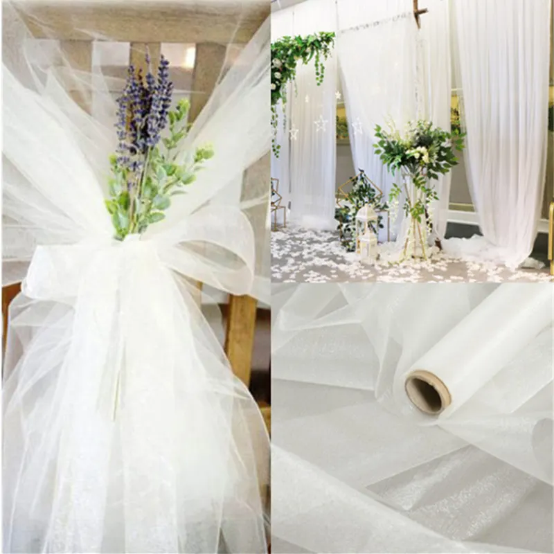 10m/lot 48cm Sheer Crystal Organza Tulle Roll Fabric for Wedding Party Decoration organza chair wedding Arch Decor woman