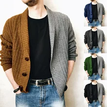 

New men's sweater autumn two-color stitching V-neck cardigan sweater loose large size sweater sweater men