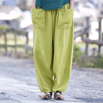 

2020 spring and summer cotton and linen women's pants new retro ramie pure straight long trousers BXF2257
