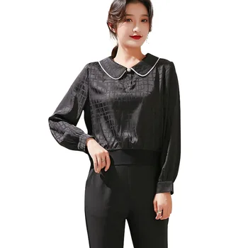 

2020 spring new women's Korean style lace stand collar temperament elegant perspective hook flower lotus lace shirt women