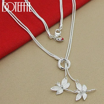 Sterling Silver Two Dragonfly Pendant Necklace for Women