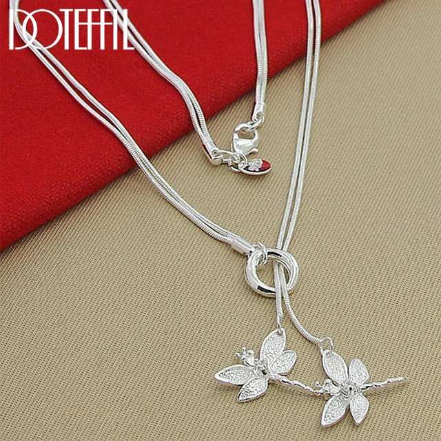 DOTEFFIL – collier avec pendentif libellule en argent Sterling 925 pour femmes, chaîne serpent, bijoux de fiançailles et de mariage 1