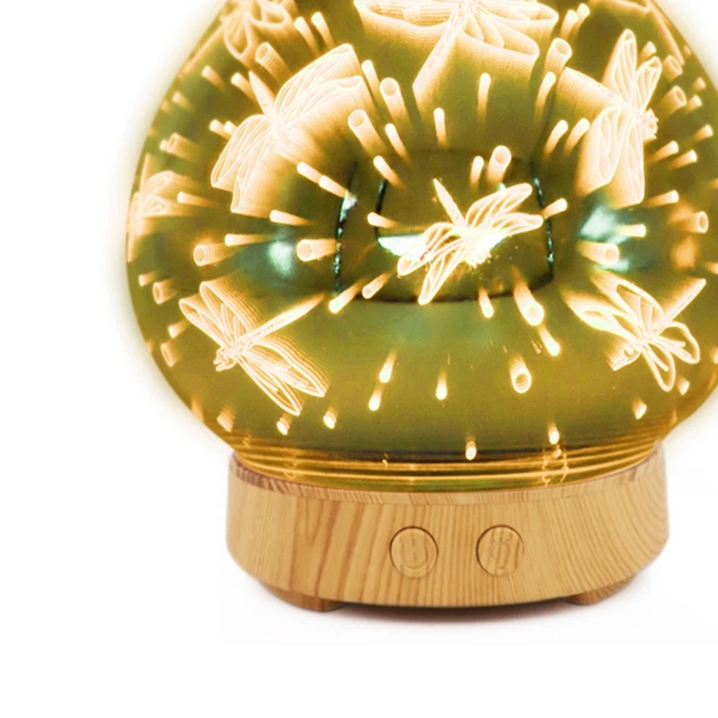 3D Dragonfly Firework Glass Vase Shape Air Humidifier with 7 Color Led Night Light Aroma Essential Oil Diffuser Mist Maker Ultra