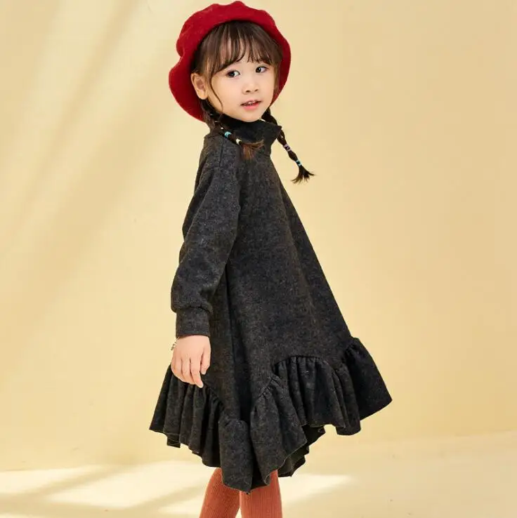 11.2th/платье для маленьких девочек платье для девочек ростом от 100 до 140 см однотонное Повседневное платье со складками для девочек г. Осенне-зимние детские платья