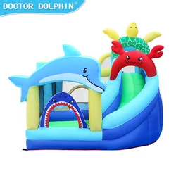Château gonflable d'intérieur et d'extérieur pour enfants, avec toboggan gonflable, docteur, dauphin, océan, royaume, saut familial 