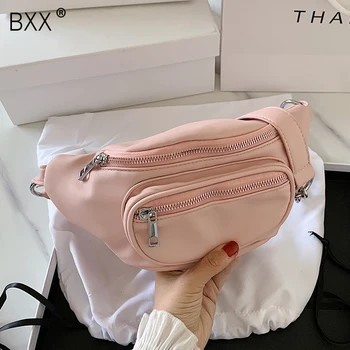 

[BXX] Chain Design Summer Solid Color Quality PU Leather Crossbody Bags For Women 2020 Autumn Simple Chest Waist Bag HM863