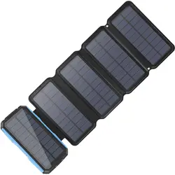 Chargeur solaire 26800mAh 7.5W à 5 panneaux, haute efficacité avec panneau lumineux Ultra lumineux à 60 LED et lampe de poche PD Portable Power Ban 