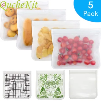 

5pcs Plastic Vacuum Sealed Food Storage Bag Refrigerator Fresh Bag Zip Lock Kitchen Organizer Reusable Fruit Meat Milk Container