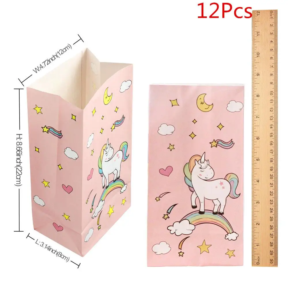 Unicorn Gift Bag Теплый бумажный подарочный пакет с единорогом, 12 шт., украшения для вечеринки в честь Дня Рождения, сумка для конфет в виде животных, вечерние принадлежности для мальчиков и девочек, коробка для попкорна - Цвет: Unicorn Gift Bag
