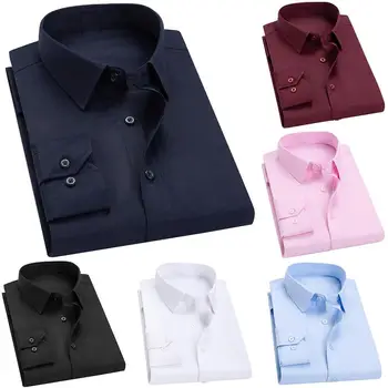 

Men's Shirts Business Shirts Men Dress Solid Color Turn Down Collar Long Sleeve Shirts Pocket Buttons Down Shirt Men Dress Shirt