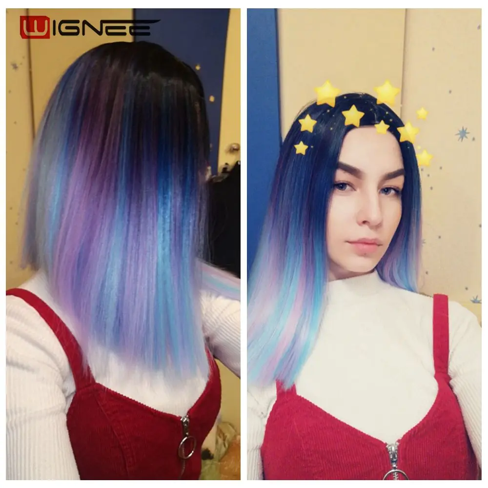 Wignee короткие прямые синтетические парики смешанный фиолетовый/синий