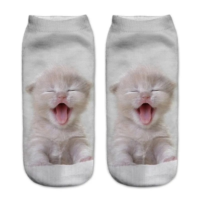 1 пара новых забавных носков с рисунком кота Лидер продаж, носки для мальчиков и девочек с 3d принтом короткие спортивные хлопковые носки с низким вырезом