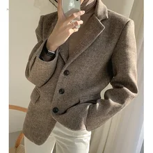2021 Winter Women Retro Herringbone Quilted Blazers Autumn Vintage Loose Elegant Lady Wild Thicken Cotton Coats Tops