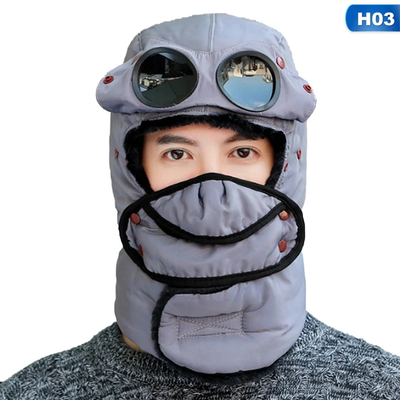 H03 Теплая зимняя охотничья шапка с очками Осень Зима Велоспорт ветрозащитная уличная шапка - Цвет: H03