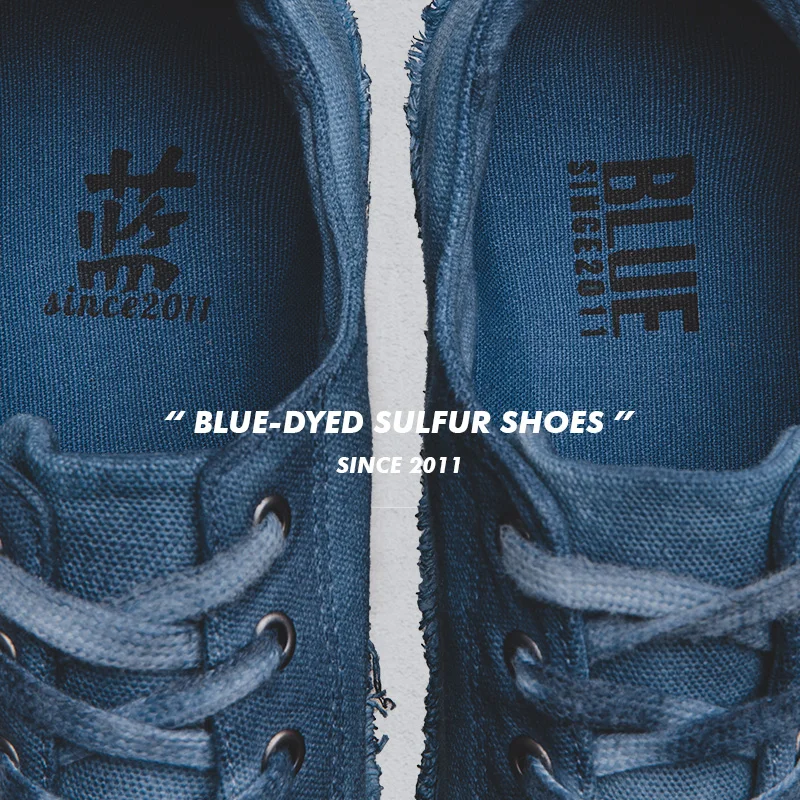 Maden/Мужская обувь индиго в стиле ретро; синяя окрашенная Вулканизированная обувь; Всесезонная парусиновая обувь ручной работы; мужская обувь
