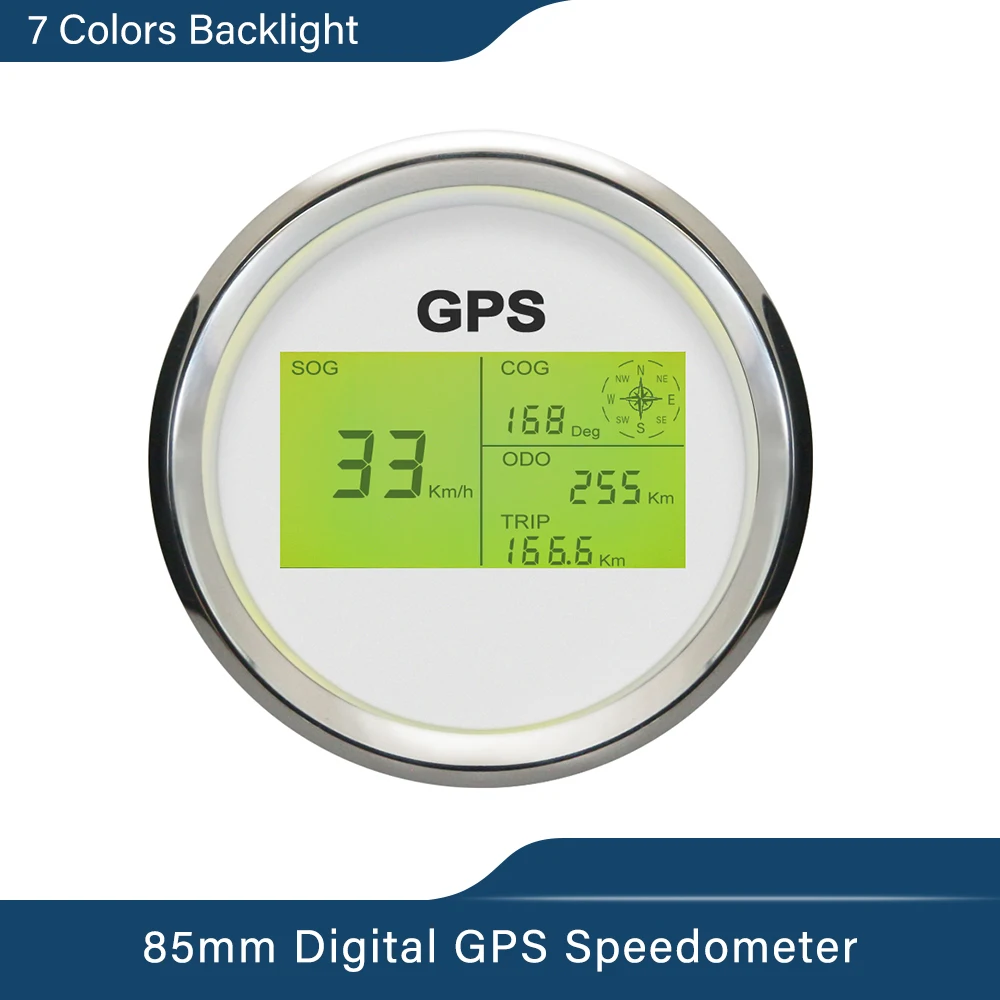 New 7 Backlights 85mm Boat Car GPS Speedometer Digital LCD Speed Gauge Odometer Course with GPS Antenna