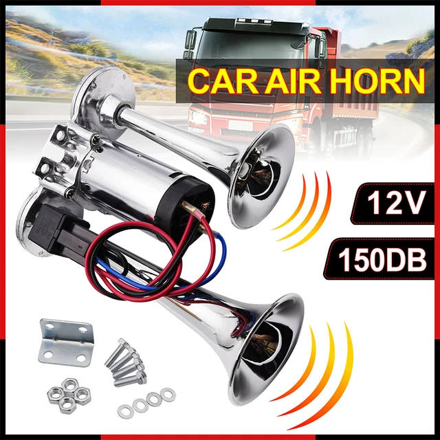 Hupe 12v Elektrische Lufthorn Hupe Kompressor Drucklufthorn Single Trompete  Chrom Zink Dual Trompete Air Horn mit Kompressor für alle 12V Fahrzeuge LKW  Lörries Züge Boote Cars Vans FARBIN : : Auto 