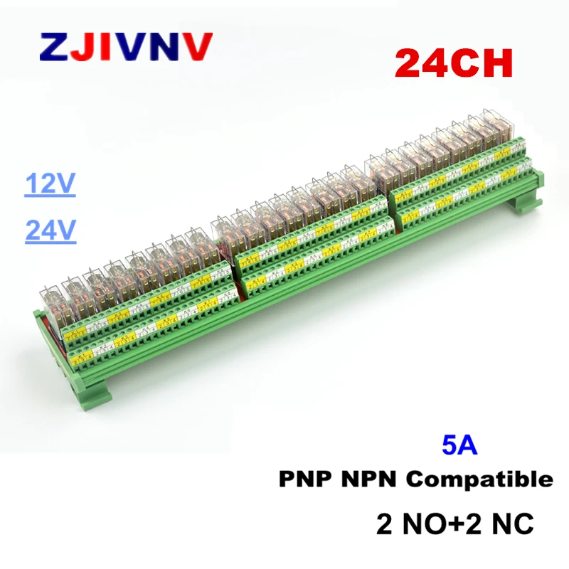 

24-Channel 2NO+2NC Rail Mounting 5A 12V 24V DC Interface Relay Module PNP NPN Compatible With G2R-2