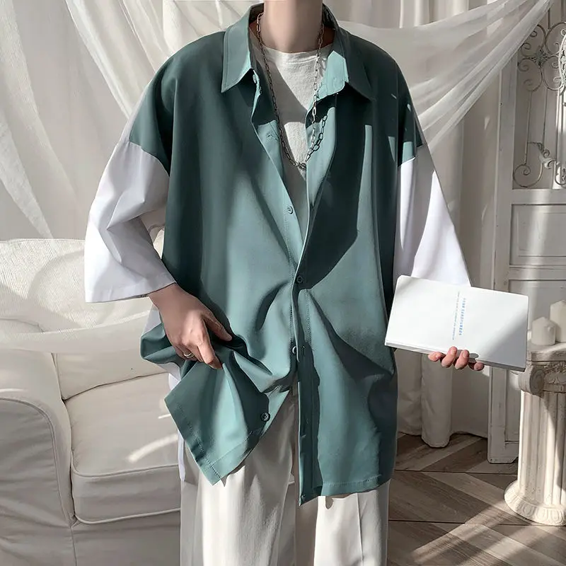 

2021 Men's Splicing Color Hawaiian Shirt Short Sleeve Beach Shirts High Quality Asian Fashion Casual Clothes Shirts Size M-3XL