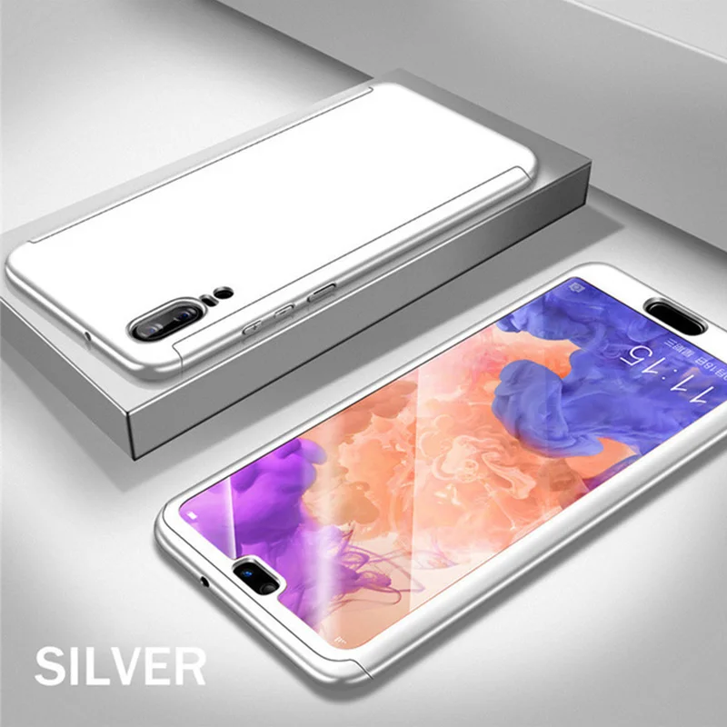 Серебристый Чехол из закаленного стекла для huawei mate 20 Lite X 10 9, жесткая пленка для экрана из поликарбоната 360 чехол для huawei Y9 Y6 Prime Y7 Pro Y5 - Цвет: Серебристый