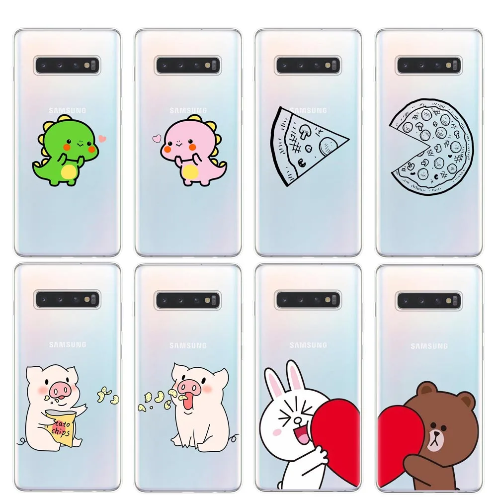 Funny Pizza Best Friends Phone Case For Samsung S6 S7 Edge S8 S9 S10 Plus Lite S10E 5G Cute Dinosaur Couple Cover Soft TPU Shell | Мобильные