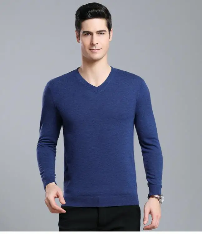 Sweater Men Casual V-Neck Pullover Men Autumn Slim Fit Long Sleeve Shirt Mens Sweaters Knitted Cashmere Wool