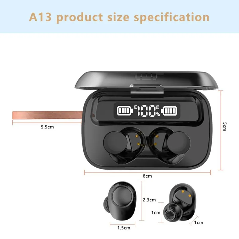 TWS Bluetooth Headset Wireless HD English Customized LED Digital Display Bluetooth 5 0 Mini Sport Earplugs with Lighting